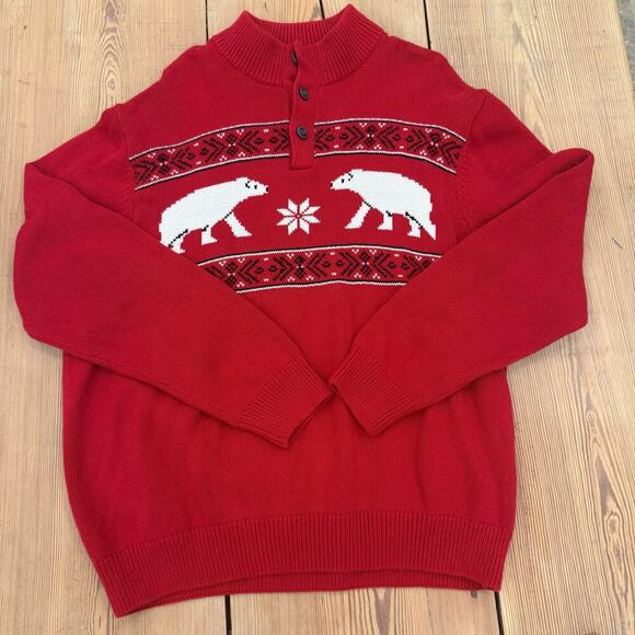 Chaps Men's Classic Fit Holiday Nordic Inspired Polar Bear Mockneck Sweater XL - Picture 1 of 8